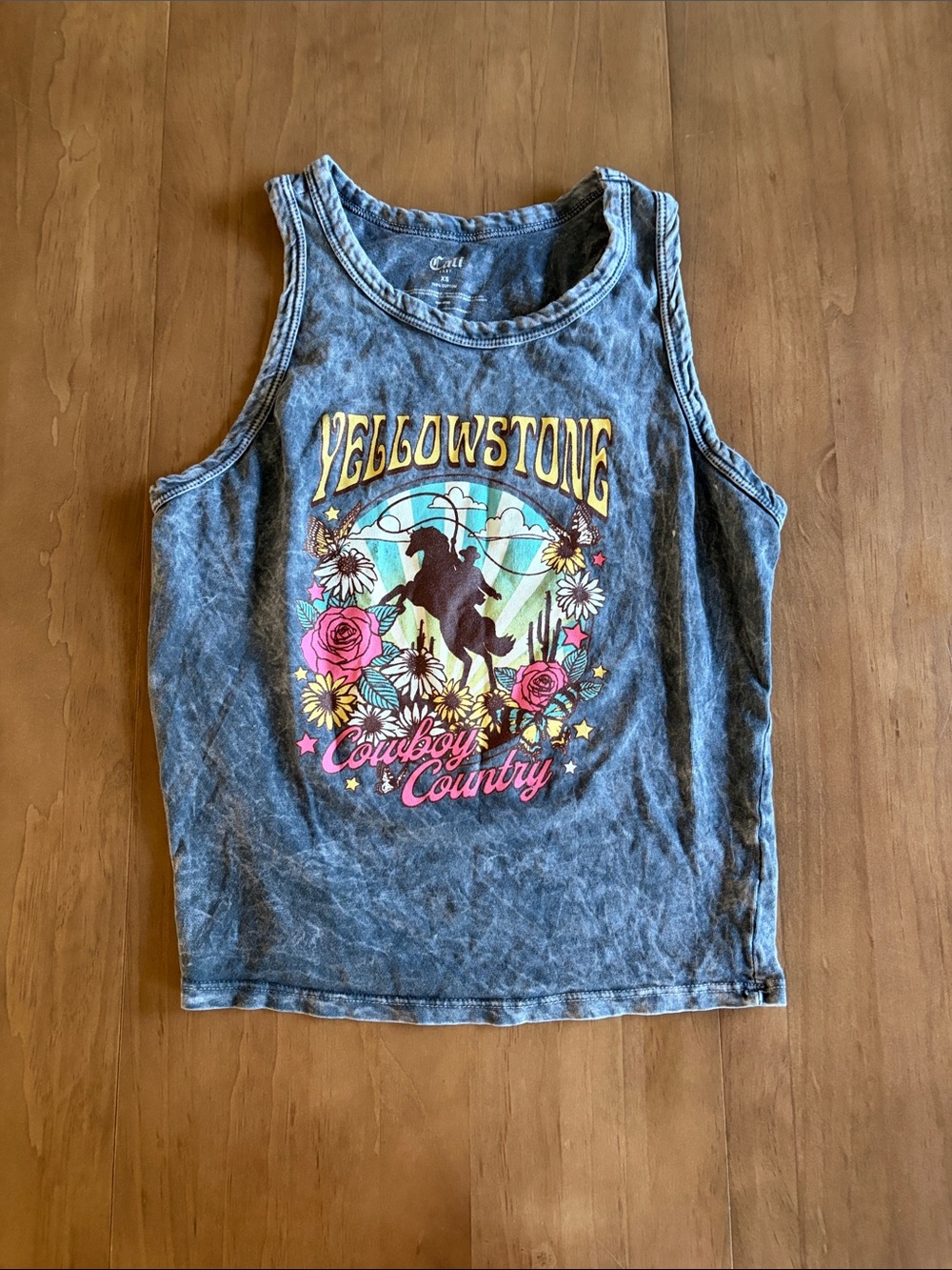 Vintage Yellowstone Cowboy Country Graphic Tank - Acid Wash Black